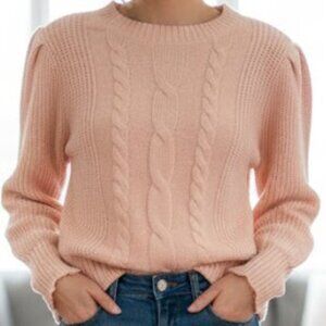 Cable Knit Sweater | Puff Sleeve Cropped Fit Size L